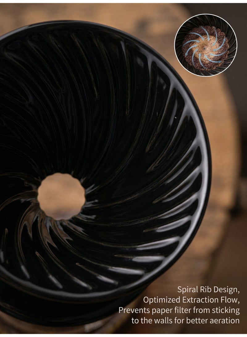 نيهاو كوب فلتر قهوة سيراميك V60 (يكفي من 1 إلى 4 حصص) | قمع تقطير قهوة أسود بتصميم مدمج | قمع قهوة سهل التنظيف وقابل لإعادة الاستخدام للاستخدام المنزلي والخارجي - Image 2
