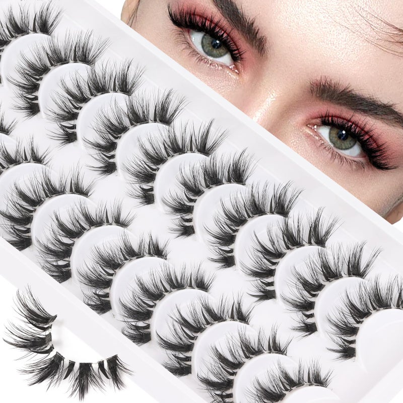 Veleasha Manga Bunny Lashes Cat Eye Lashes with Clear Band 7-16MM C Curl Spiky Anime Spiky False Eyelashes 6D Effect 10 Pairs Doll Eye Wispy Eyelashes (Spiky02) - Image 1