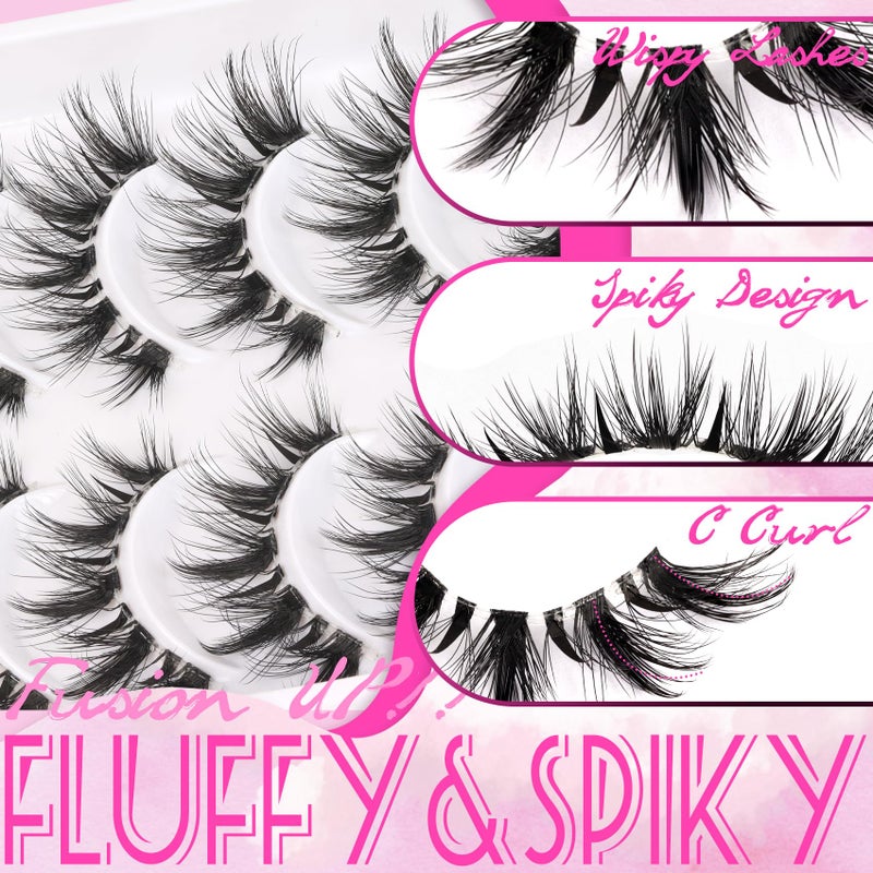 Veleasha Manga Bunny Lashes Cat Eye Lashes with Clear Band 7-16MM C Curl Spiky Anime Spiky False Eyelashes 6D Effect 10 Pairs Doll Eye Wispy Eyelashes (Spiky02) - Image 2