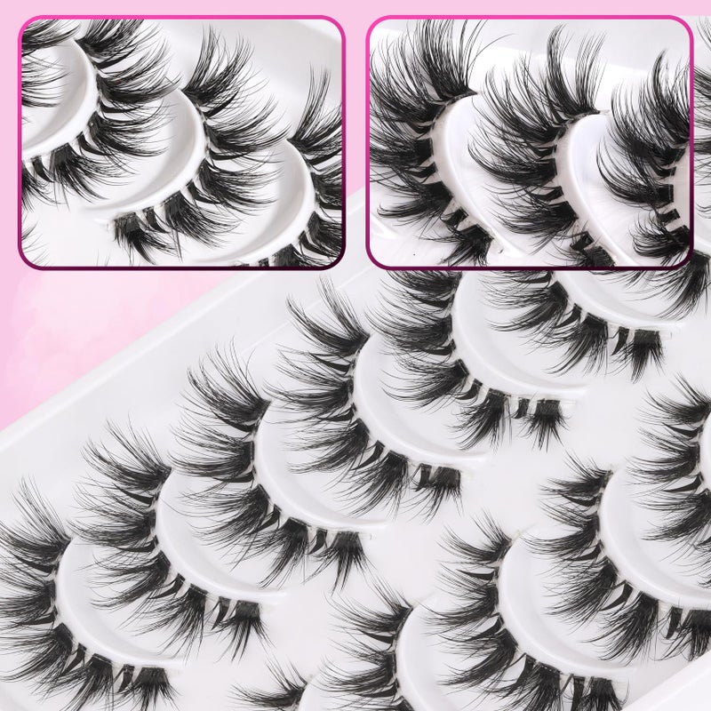 Veleasha Manga Bunny Lashes Cat Eye Lashes with Clear Band 7-16MM C Curl Spiky Anime Spiky False Eyelashes 6D Effect 10 Pairs Doll Eye Wispy Eyelashes (Spiky02) - Image 5