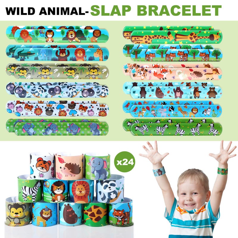 Fumete 121 Pcs Jungle Safari Party Favors Animals Theme Birthday Supplies with Slap Bracelets Keychains Temporary Animal Sticker Roll Bag Tag for Baby Shower Goodie Bag Fillers - Image 4