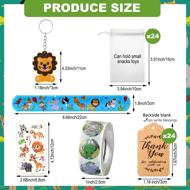 Fumete 121 Pcs Jungle Safari Party Favors Animals Theme Birthday Supplies with Slap Bracelets Keychains Temporary Animal Sticker Roll Bag Tag for Baby Shower Goodie Bag Fillers - Image 2
