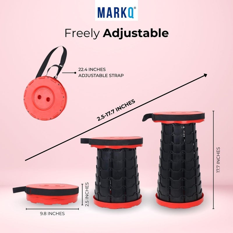 MARKQ Portable Folding Stool for Camping Outdoor, Telescopic Chair for Hiking, Fishing, Travel, Adjustable Height, Lightweight, Non-Slip Base - Assorted Colors (Blue, Black, Red) - Image 2