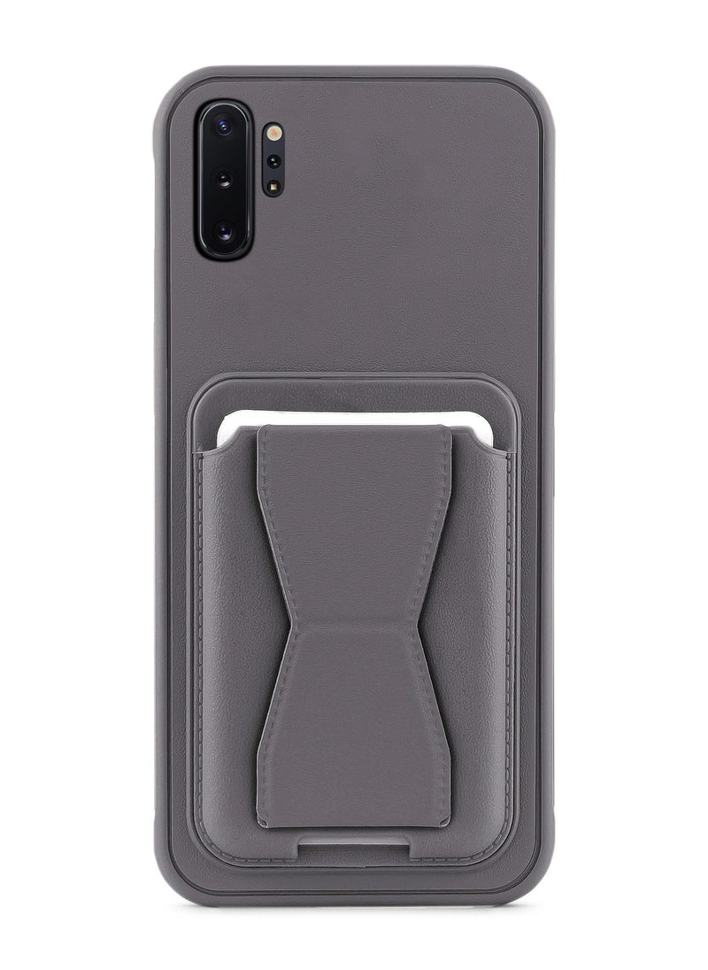 Generic Leather back cover with card wallet Foldable Shockpoof Case compatible with Samsung Galaxy Note 10 Plus  (Dark Grey)  - Image 1