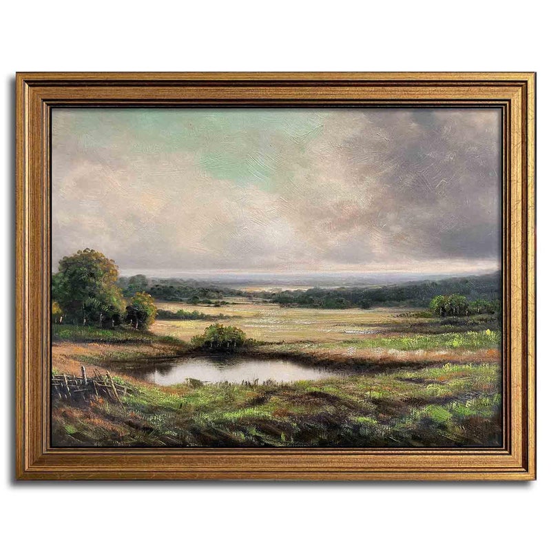 Yeechine Gold Framed Vintage Wall Art Classical French Landscape Mountain Painting for Living Room Farmhouse Wall Decor (Velley  8''x10'') - Image 1