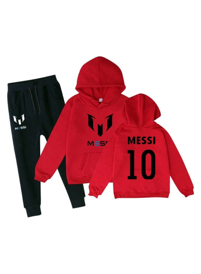 MESSI سويت شيرت أطفال بغطاء رأس مطبوع بنجمة كرة القدم ميسي، بنطال رياضي عادي، بدلة رياضية - Image 1