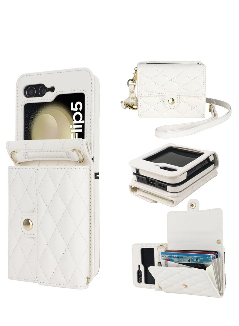 Captaintech for Samsung Galaxy Z Flip 5 Wallet Case, Crossbody Purse with Credit Card Slot Holder RFID Blocking PU Leather Phone Case, Adjustable Lanyard Detachable Strap Wrist, for Galaxy Z Flip5 (White) - Image 1