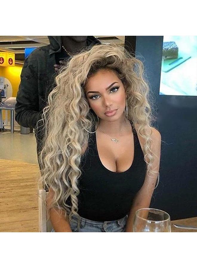Fencca Long Curly Wavy Wig Ash Blonde Wigs for Women Mixed Blonde Curly Wig Loose Wave Hair Glueless Heat Resistant Synthetic Wig Brown to Blonde Wigs for Daily Party Use - Image 3