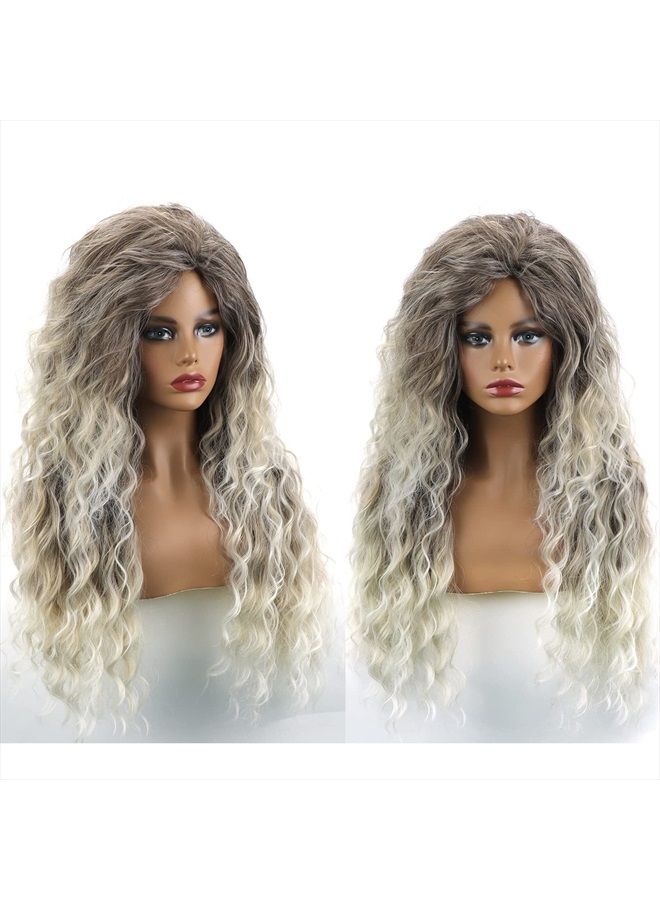 Fencca Long Curly Wavy Wig Ash Blonde Wigs for Women Mixed Blonde Curly Wig Loose Wave Hair Glueless Heat Resistant Synthetic Wig Brown to Blonde Wigs for Daily Party Use - Image 4