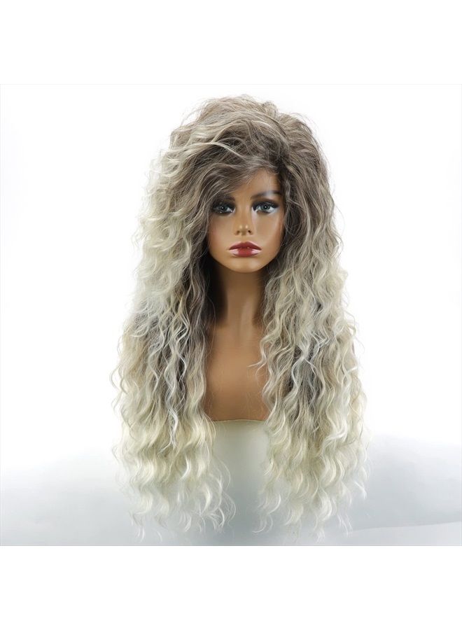Fencca Long Curly Wavy Wig Ash Blonde Wigs for Women Mixed Blonde Curly Wig Loose Wave Hair Glueless Heat Resistant Synthetic Wig Brown to Blonde Wigs for Daily Party Use - Image 2