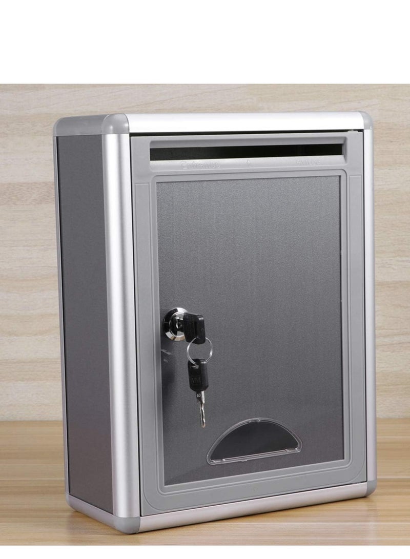 Glosen  Metal Suggestion Box Aluminum 258X120x320 Silver Suggestion Box Locking key office suggestion box donation box Mailbox: Ballot Box - Image 1