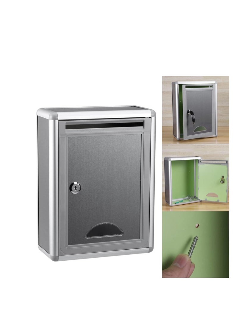Glosen  Metal Suggestion Box Aluminum 258X120x320 Silver Suggestion Box Locking key office suggestion box donation box Mailbox: Ballot Box - Image 2