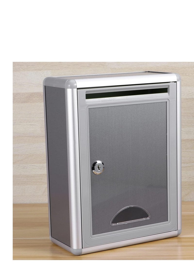 Glosen  Metal Suggestion Box Aluminum 258X120x320 Silver Suggestion Box Locking key office suggestion box donation box Mailbox: Ballot Box - Image 3