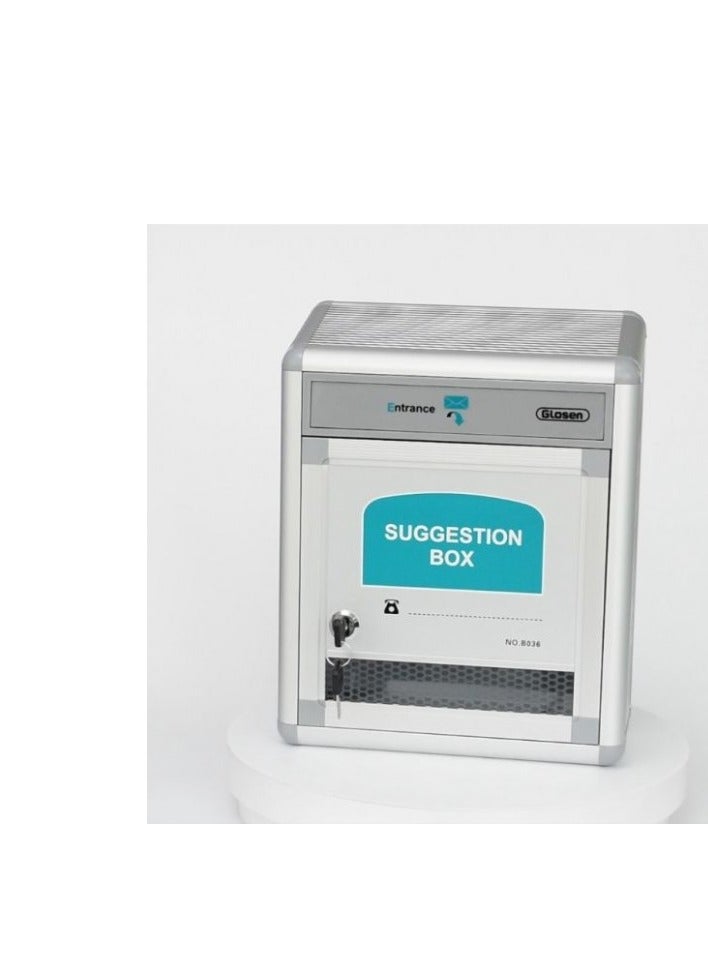 Glosen  Metal Suggestion Box Aluminum 258X120x320 Silver Suggestion Box Locking key office suggestion box donation box Mailbox: Ballot Box - Image 4