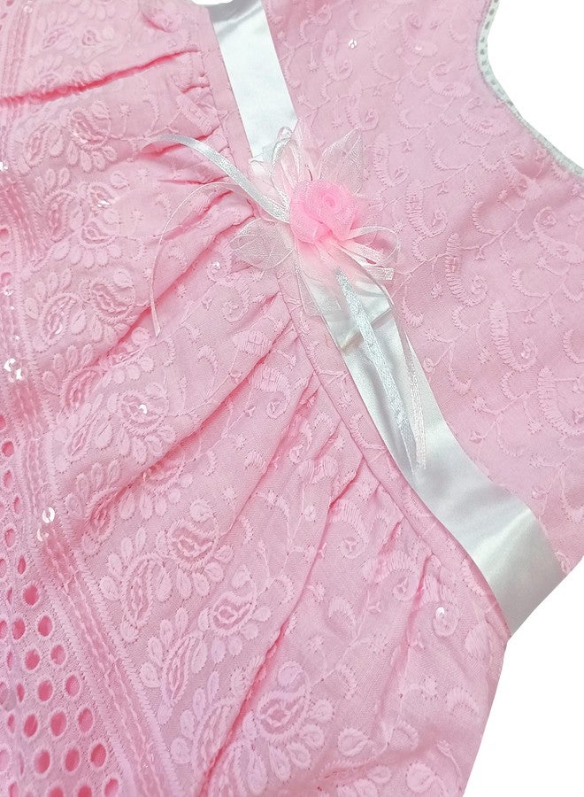 SELVEL Baby Girl’s Cotton Dress | Girls Knee-Length Fit & Flare Embroidered Casual Dress (FRK-CKN-855) (12-18 Months, Pink) - Image 4