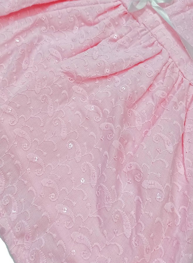 SELVEL Baby Girl’s Cotton Dress | Girls Knee-Length Fit & Flare Embroidered Casual Dress (FRK-CKN-855) (12-18 Months, Pink) - Image 3