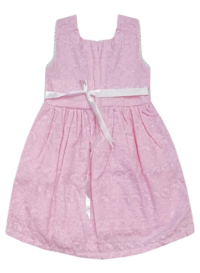 SELVEL Baby Girl’s Cotton Dress | Girls Knee-Length Fit & Flare Embroidered Casual Dress (FRK-CKN-855) (12-18 Months, Pink) - Image 2
