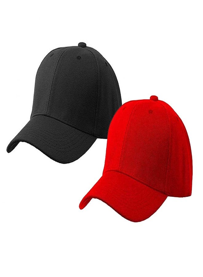 V3E Boy's & Girl's Cotton Adjustable Baseball Cap (Red & Black, Free Size)-(Pack of 02) - Image 1
