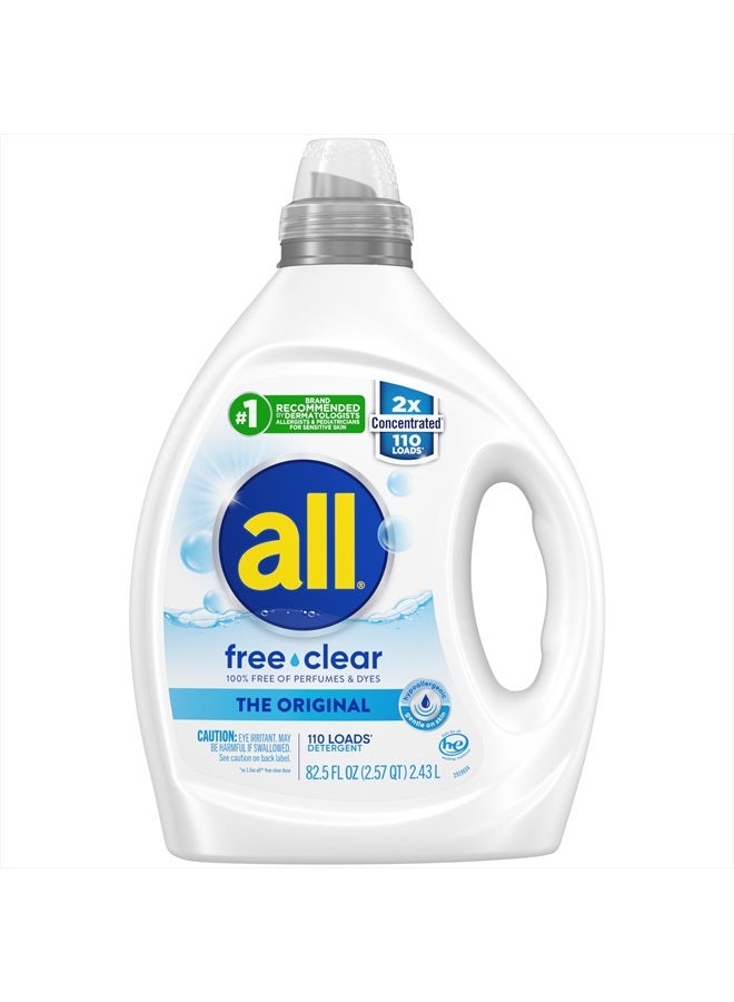 All Liquid Laundry Detergent, Free Clear for Sensitive Skin, Unscented and Hypoallergenic, 2X Concentrated, 110 Loads - Image 1