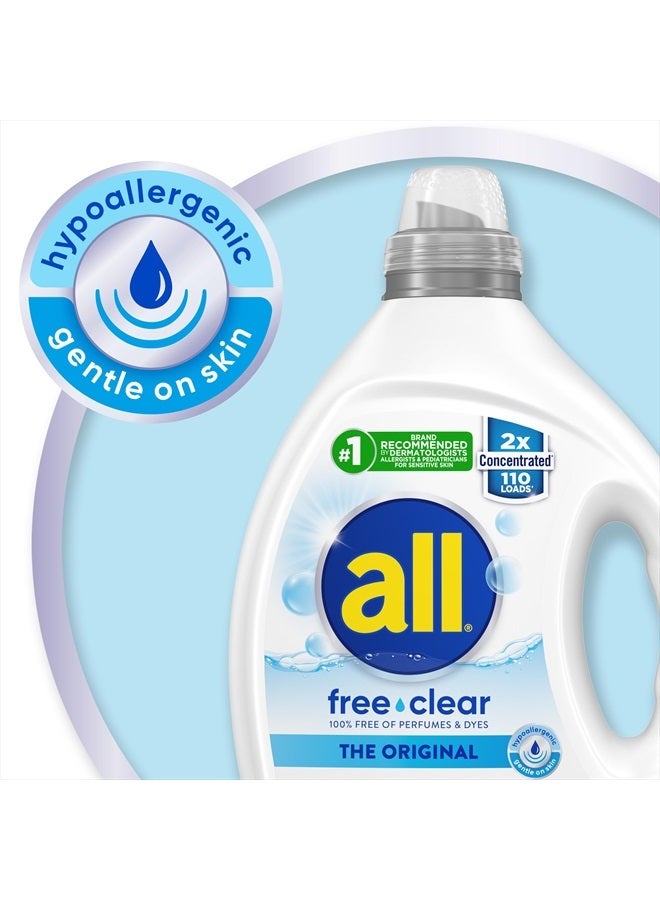 All Liquid Laundry Detergent, Free Clear for Sensitive Skin, Unscented and Hypoallergenic, 2X Concentrated, 110 Loads - Image 5