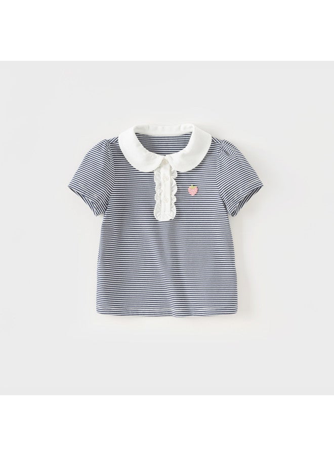 Mall Same Style Girls' Striped Short-sleeve T-shirt Summer Outfit Pure Cotton Top For Baby Girls Base Layer Tee - Image 2