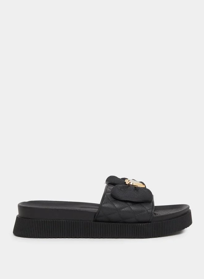 تايك تو Take Two Bow Decoration Textured Flat Sandal