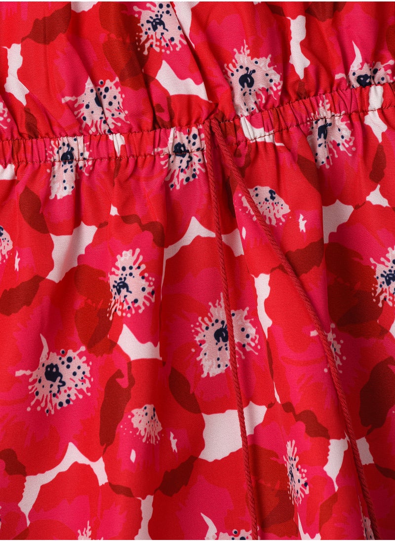 Jelliene Girls Red Floral Sleeveless Ruffle Dress  - Image 3