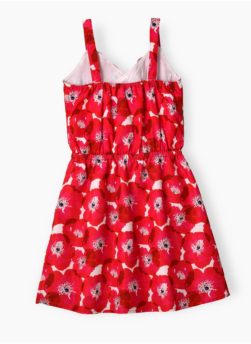 Jelliene Girls Red Floral Sleeveless Ruffle Dress  - Image 2
