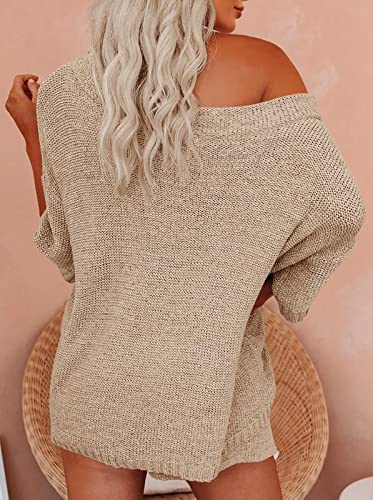 Mafulus Women's 2 Piece Outfits Sweater Sets Off Shoulder Knit Top Shorts Matching Suits Cute Pajama Lounge Set - Image 5