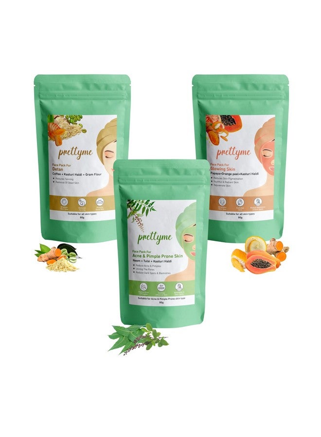 Pretty Me Prettyme Coffee, Neem, Tulsi, Kasturi Haldi, Papaya & Orange Peel Powder Face Pack for Tan Removal, Glowing, Acne & Pimple Free Skin | Natural Face Pack For Women/Men - Safe For All Skin Type - 240g - Image 1