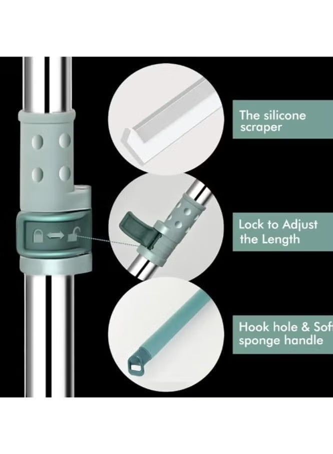 Silicone Floor Squeegee with Long Handle for Window and Shower Cleaning with Extendable and Adjustable Pole Stainless Steel for Glass, Bathroom and Floor Cleaning - Image 5