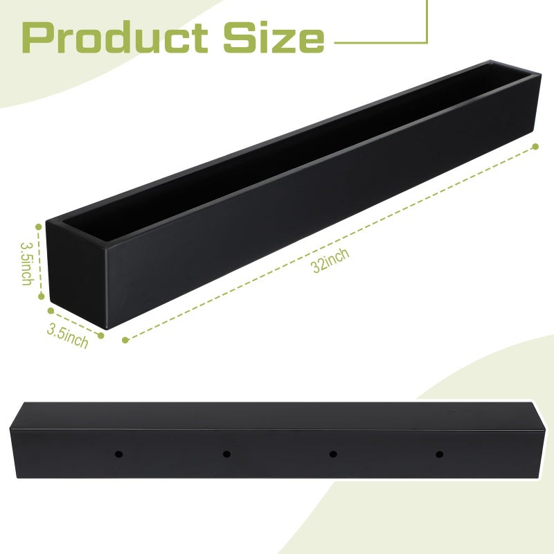 FillTouch 1 Pcs Long Rectangular Planter Box Window Sill Plant Box Metal Water Trough Indoor Large Modern Steel with Drainage Holes Herb Garden Home (32 x 3.5 x 3.5 Inch,Black) - Image 3