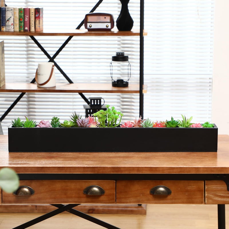 FillTouch 1 Pcs Long Rectangular Planter Box Window Sill Plant Box Metal Water Trough Indoor Large Modern Steel with Drainage Holes Herb Garden Home (32 x 3.5 x 3.5 Inch,Black) - Image 2
