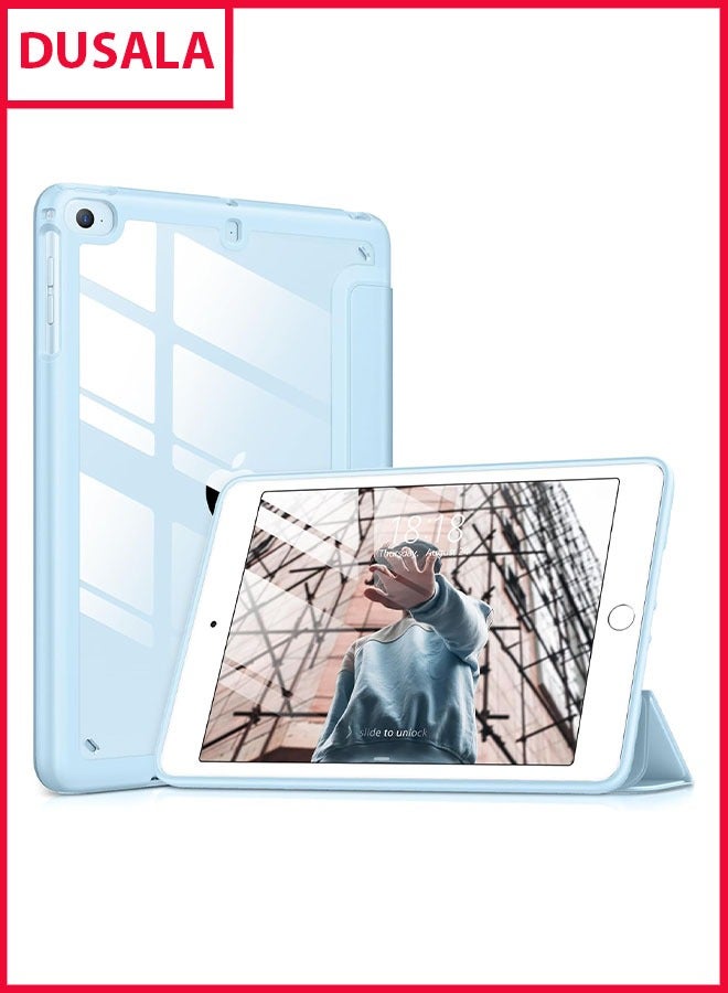 DUSALA Case for iPad Mini 5 Generation 2019/ Mini 4 3 2 1, with Pencil Holder, Slim Stand Protective Cover with Clear Transparent Back Shell for iPad mini 5  Tablet, Support Auto Wake/Sleep, (Blue) - Image 1