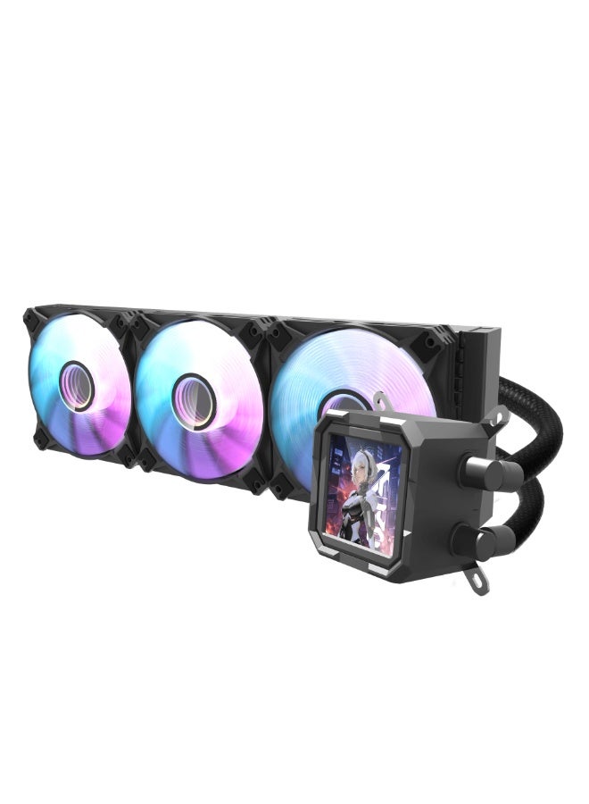 DarkFlash DV360S 360mm AIO Liquid CPU Cooler with 3.2” IPS LCD Screen, 320x320 Resolution, ARGB Lighting, 3x 120mm PWM Fans, Copper Base Water Block, Compatible with Intel & AMD, High-Performance Customizable PC Cooler | Black - Image 1