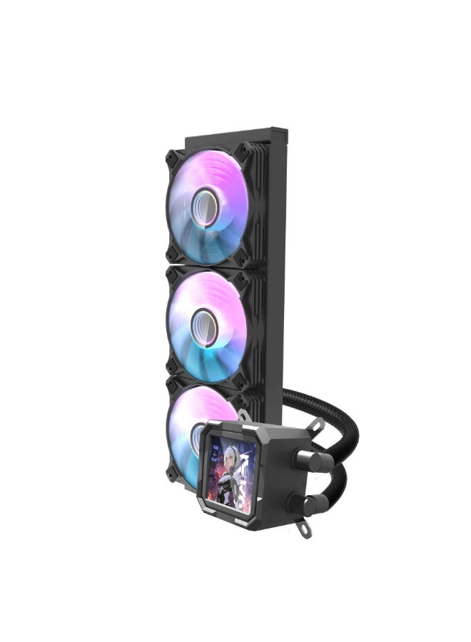 DarkFlash DV360S 360mm AIO Liquid CPU Cooler with 3.2” IPS LCD Screen, 320x320 Resolution, ARGB Lighting, 3x 120mm PWM Fans, Copper Base Water Block, Compatible with Intel & AMD, High-Performance Customizable PC Cooler | Black - Image 2