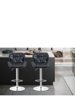 Golden Height Adjustable Bar Stools PU Faux Leather Padded Swivel Barstools Modern Counter Height Chairs with Backrest and Footrest for Pub Kitchen Counter (Black, 2)  - Image 4