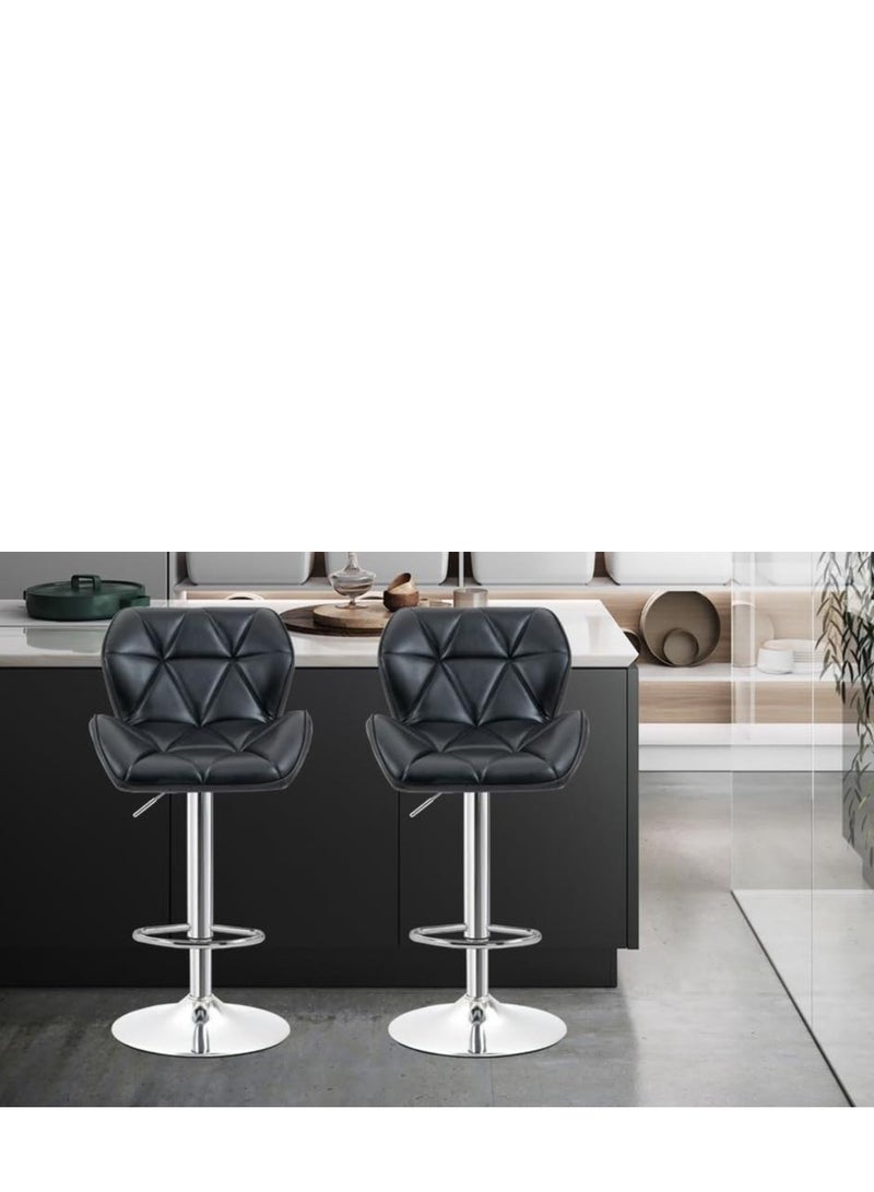 Golden Height Adjustable Bar Stools PU Faux Leather Padded Swivel Barstools Modern Counter Height Chairs with Backrest and Footrest for Pub Kitchen Counter (Black, 2)  - Image 4