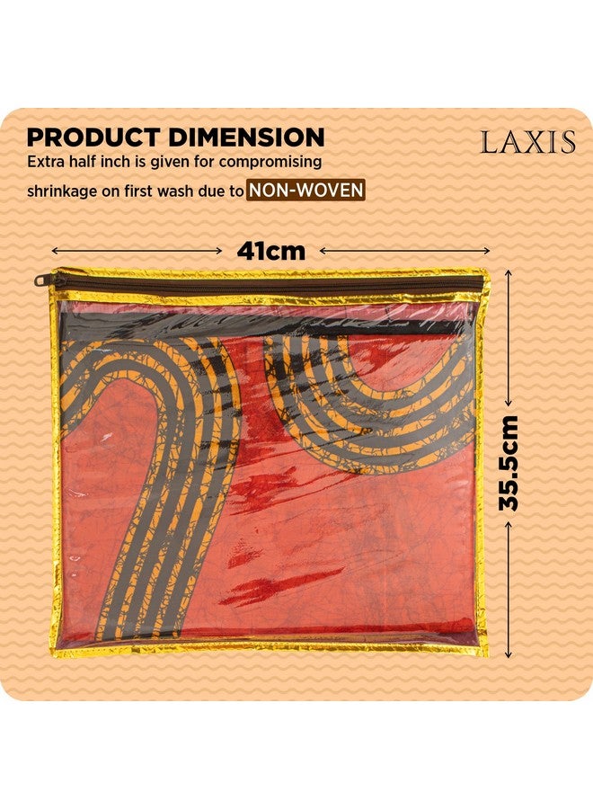 LAXIS HOMFIL Brand Non-Woven Single Saree Bags Transparent Saree Covers with Zip, Saree Covers for Storage, Wardrobe Organizer Saree Bags Size-36x42x2 CM (Golden Brown, Pack of 10) - Image 3