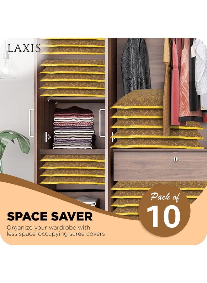 LAXIS HOMFIL Brand Non-Woven Single Saree Bags Transparent Saree Covers with Zip, Saree Covers for Storage, Wardrobe Organizer Saree Bags Size-36x42x2 CM (Golden Brown, Pack of 10) - Image 5