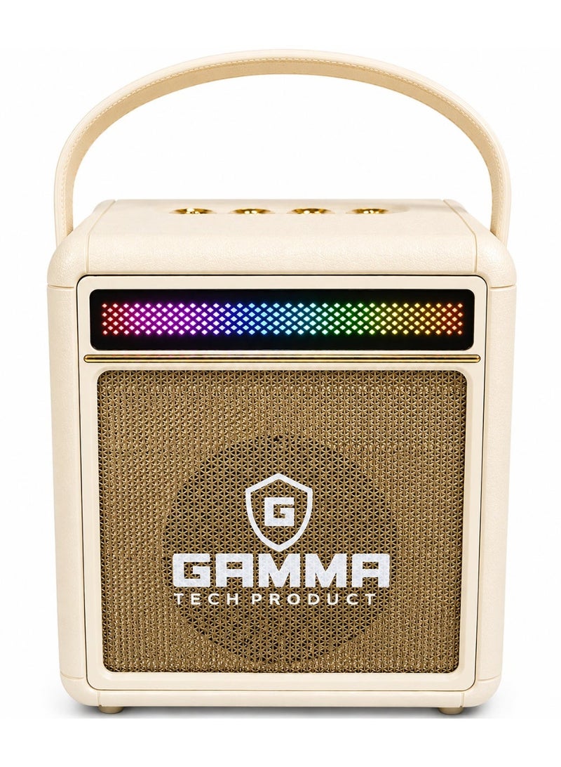 Gamma GT-715 Portable Wireless Speaker – Powerful Stereo Sound with 20W Speakers, Dynamic RGB Lighting Effects, Bluetooth Wireless Audio Streaming, USB, TF Card & AUX Playback Support, Built-in 2400mAh Rechargeable, Durable ABS Construction, Convenient Carry Handle, Ideal for Home, Travel, Outdoor Parties & Everyday Entertainment – Beige - Image 1