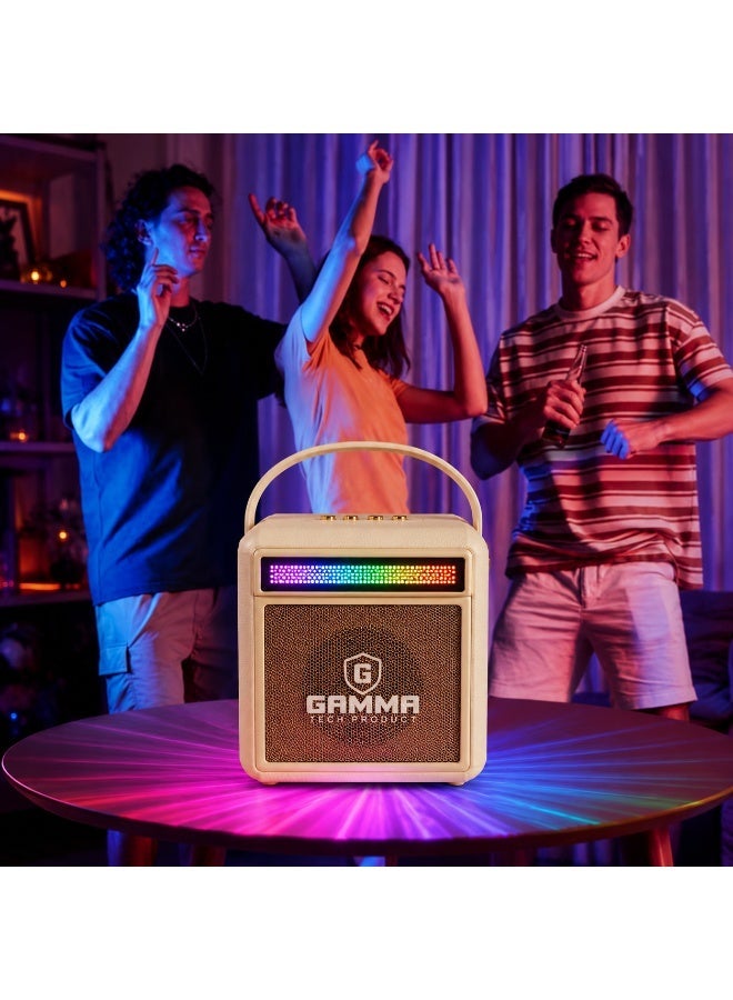 Gamma GT-715 Portable Wireless Speaker – Powerful Stereo Sound with 20W Speakers, Dynamic RGB Lighting Effects, Bluetooth Wireless Audio Streaming, USB, TF Card & AUX Playback Support, Built-in 2400mAh Rechargeable, Durable ABS Construction, Convenient Carry Handle, Ideal for Home, Travel, Outdoor Parties & Everyday Entertainment – Beige - Image 4
