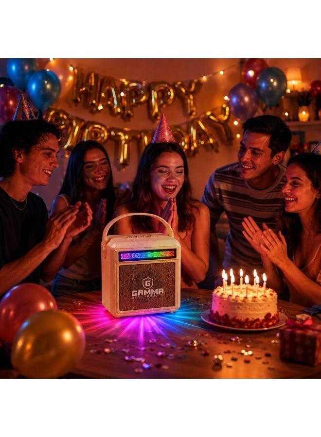 Gamma GT-715 Portable Wireless Speaker – Powerful Stereo Sound with 20W Speakers, Dynamic RGB Lighting Effects, Bluetooth Wireless Audio Streaming, USB, TF Card & AUX Playback Support, Built-in 2400mAh Rechargeable, Durable ABS Construction, Convenient Carry Handle, Ideal for Home, Travel, Outdoor Parties & Everyday Entertainment – Beige - Image 2