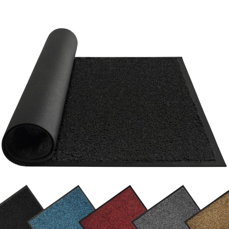 Mibao Dirt Trapper Door Mat for Indoor Outdoor, Waterproof All-Season, All-Weather Doormat, Heavy Duty Non-Slip Entrance Rug, Low Profile Absorbent Entrance Mat Carpet, 30" x 18", Black - Image 1