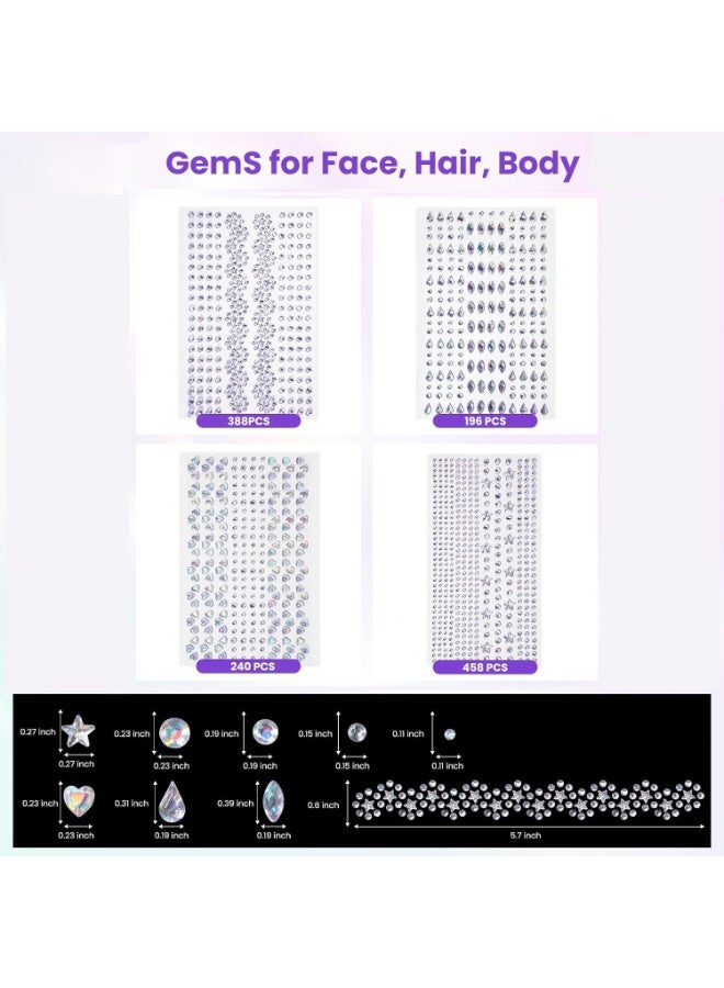 4Pack Face Gems for Women, Self-Adhesive Eye Jewels for Body and Hair | Color-changing Holographic Effect, No Extra Glue Needed, for Makeup, Nails, Crafts, Festivals and Raves - Image 2