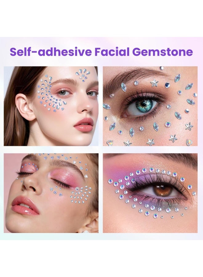4Pack Face Gems for Women, Self-Adhesive Eye Jewels for Body and Hair | Color-changing Holographic Effect, No Extra Glue Needed, for Makeup, Nails, Crafts, Festivals and Raves - Image 3