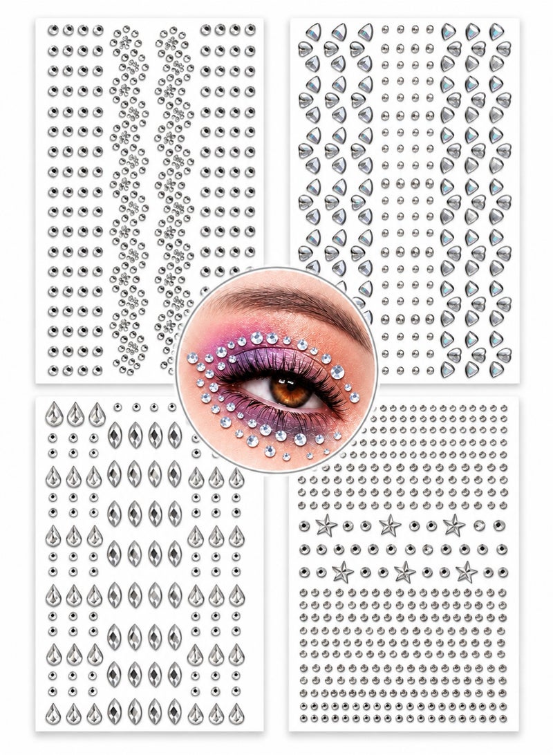 4Pack Face Gems for Women, Self-Adhesive Eye Jewels for Body and Hair | Color-changing Holographic Effect, No Extra Glue Needed, for Makeup, Nails, Crafts, Festivals and Raves - Image 1
