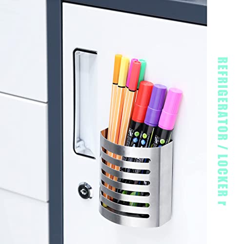 Sanpaint 2 Pack Magnetic Modern Pen and Pencil Holder, Metal Writing Utensil Storage Organizer for Kitchen, Locker, Home, or Office, 3.25" x 1.75" x 3.50", Brushed Stainless Steel - Image 2