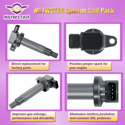 N51WSTAR Ignition Coil Packs Set Of 4 Compatible With Scion Xa Xb Toyota Echo Prius Yaris 1.3 1.5 L4 1NZ 2NZ Replacement For Uf316 Uf-316 909190-2265 90919-02240 9091902240 90080-19021 9008019021 - Image 2