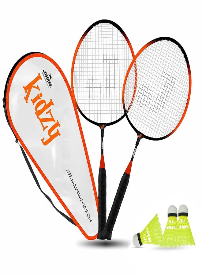 Jaspo Kidzyy Steel Badminton with 3 pc. Plastic Shuttlecock, Carry Bag (Suitable for Kids)-Made in India. (Orange) - Image 1